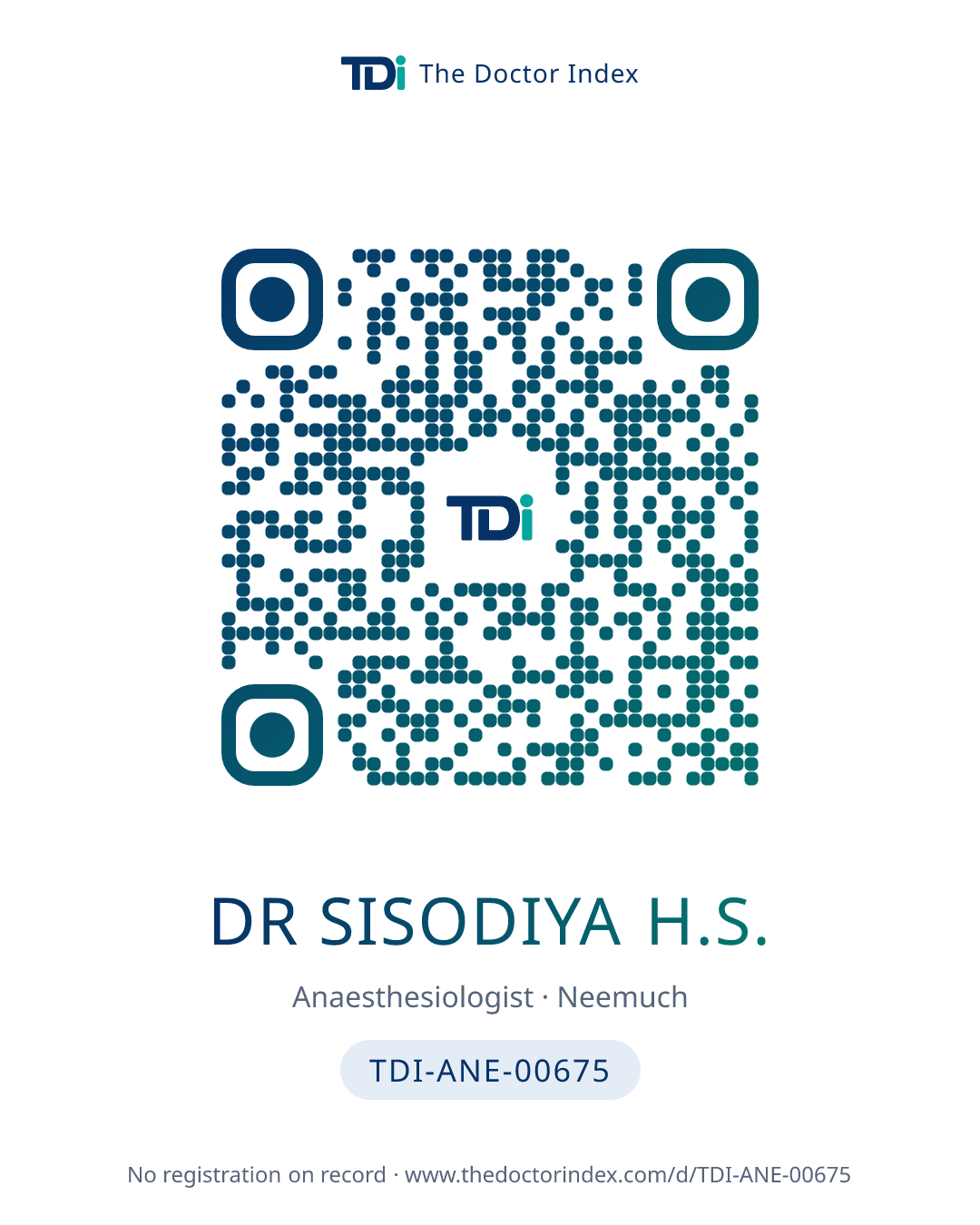 QR card for Dr Sisodiya H.S., TDI-ANE-00675