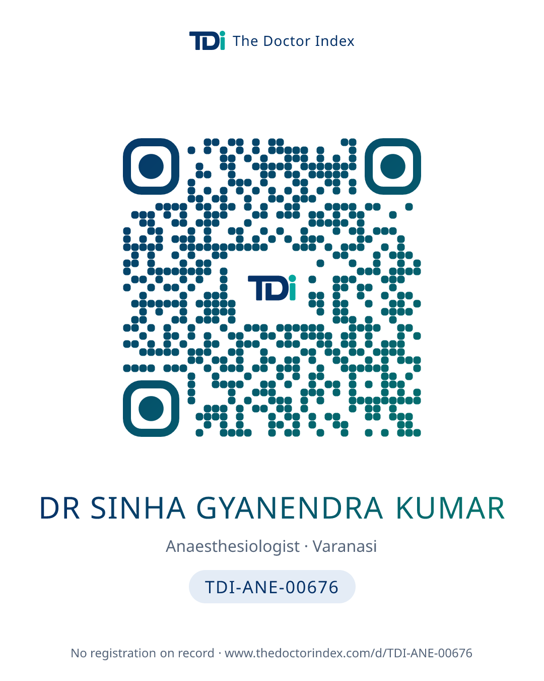 QR card for Dr Sinha Gyanendra Kumar, TDI-ANE-00676