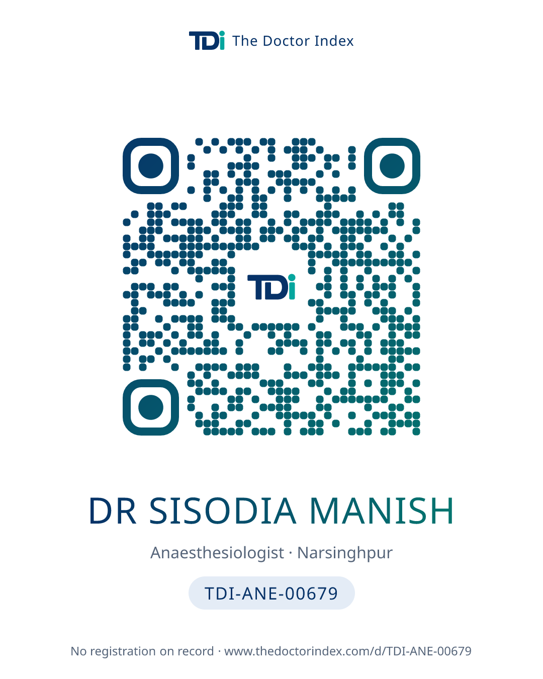 QR card for Dr Sisodia Manish, TDI-ANE-00679