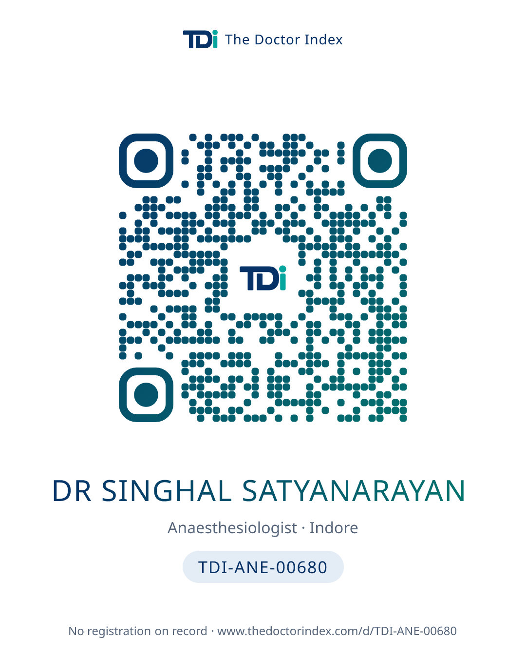 QR card for Dr Singhal Satyanarayan, TDI-ANE-00680