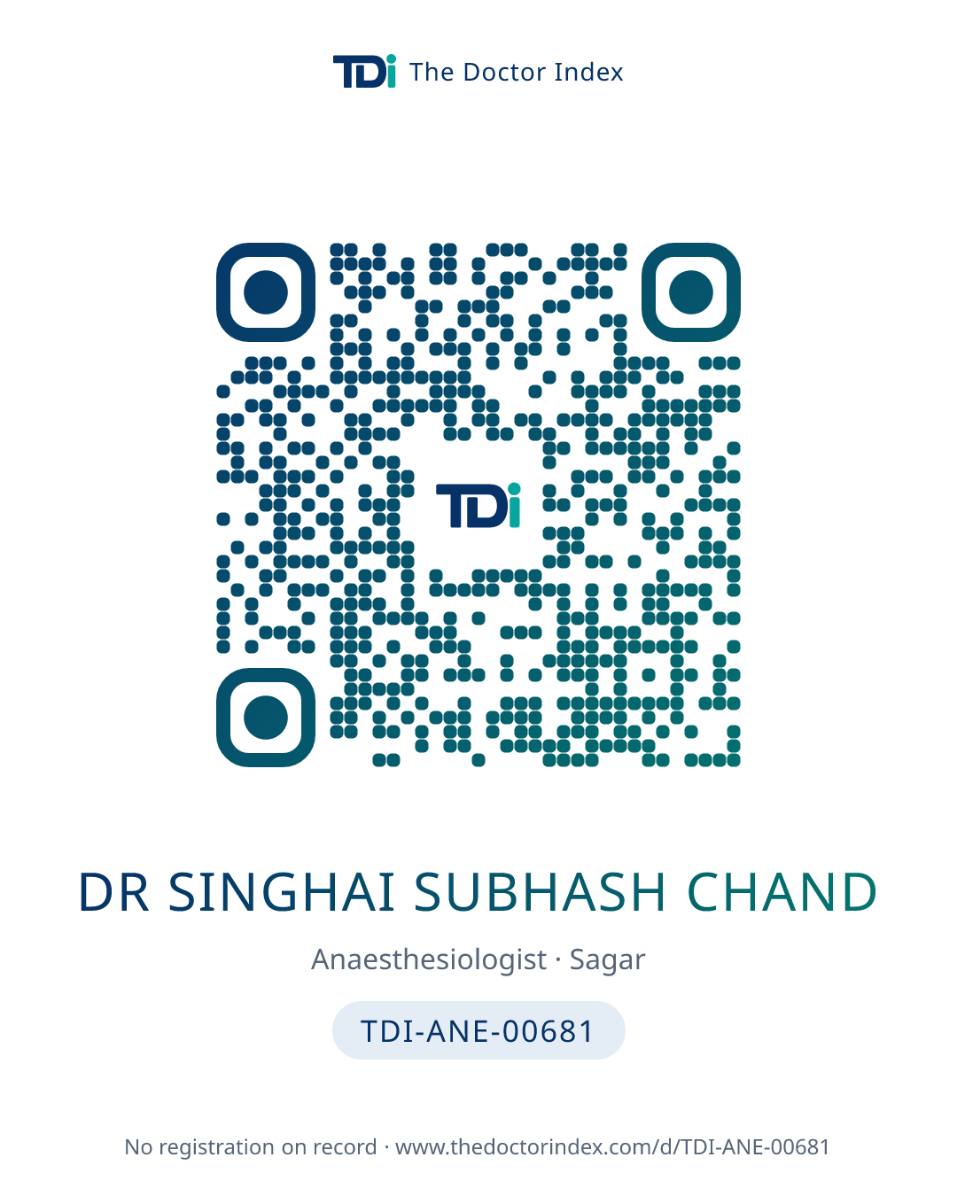 QR card for Dr Singhai Subhash Chand, TDI-ANE-00681