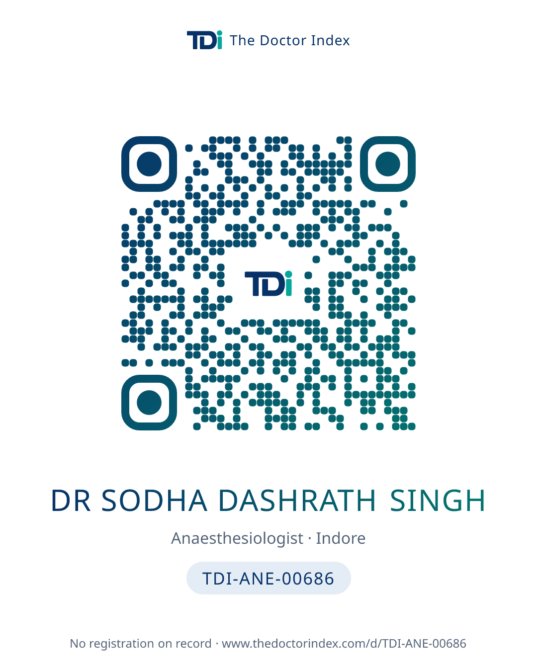 QR card for Dr Sodha Dashrath Singh, TDI-ANE-00686