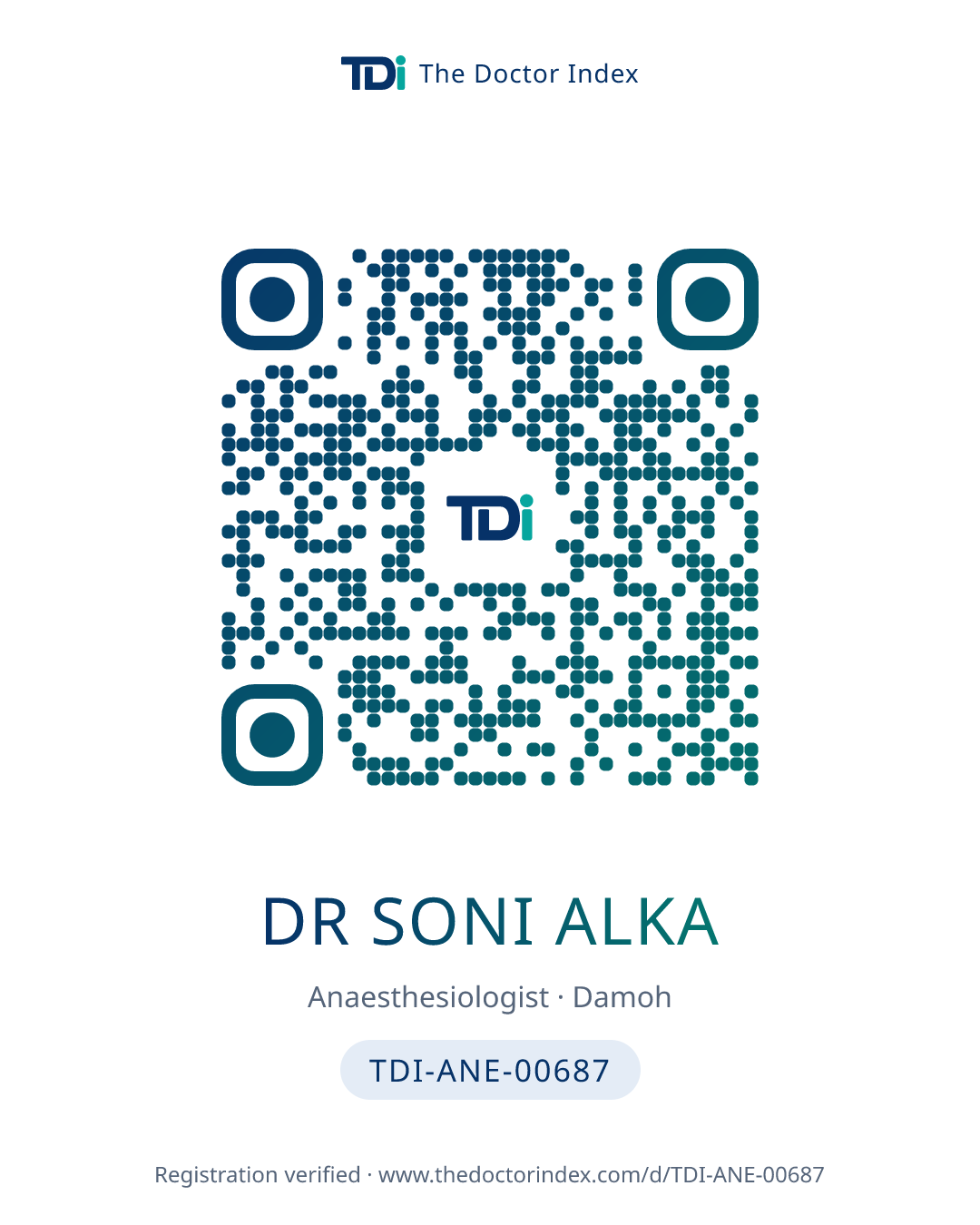 QR card for Dr Soni Alka, TDI-ANE-00687