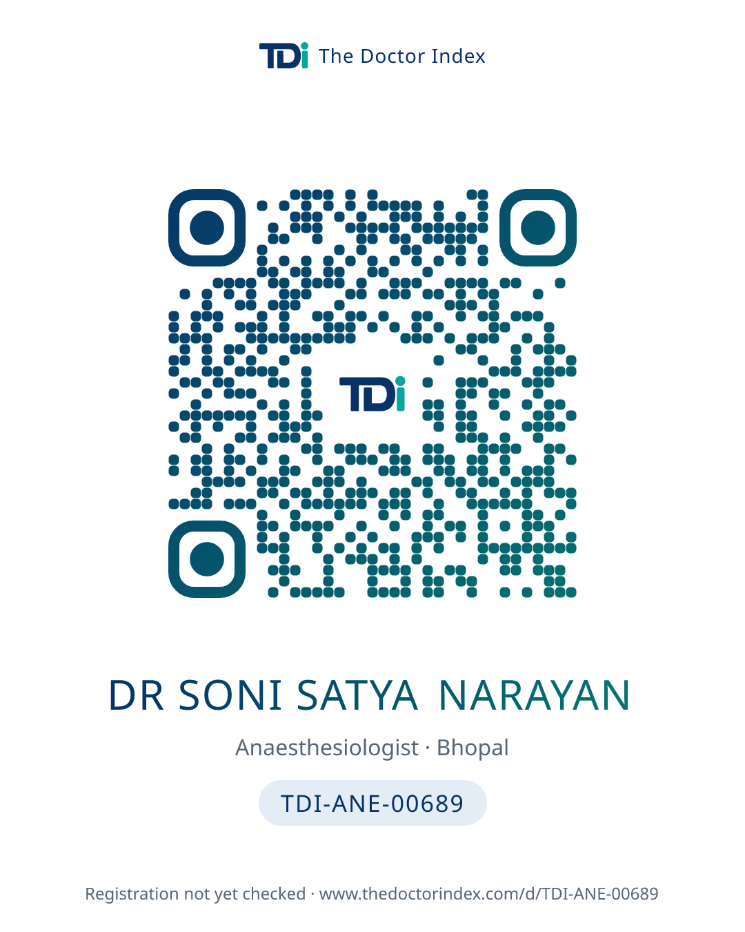 QR card for Dr Soni Satya Narayan, TDI-ANE-00689