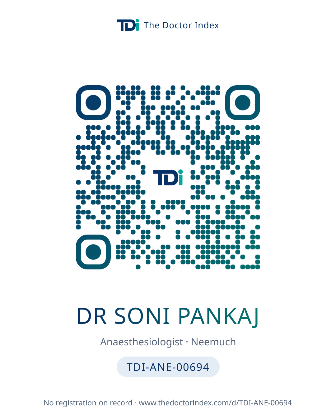 QR card for Dr Soni Pankaj, TDI-ANE-00694
