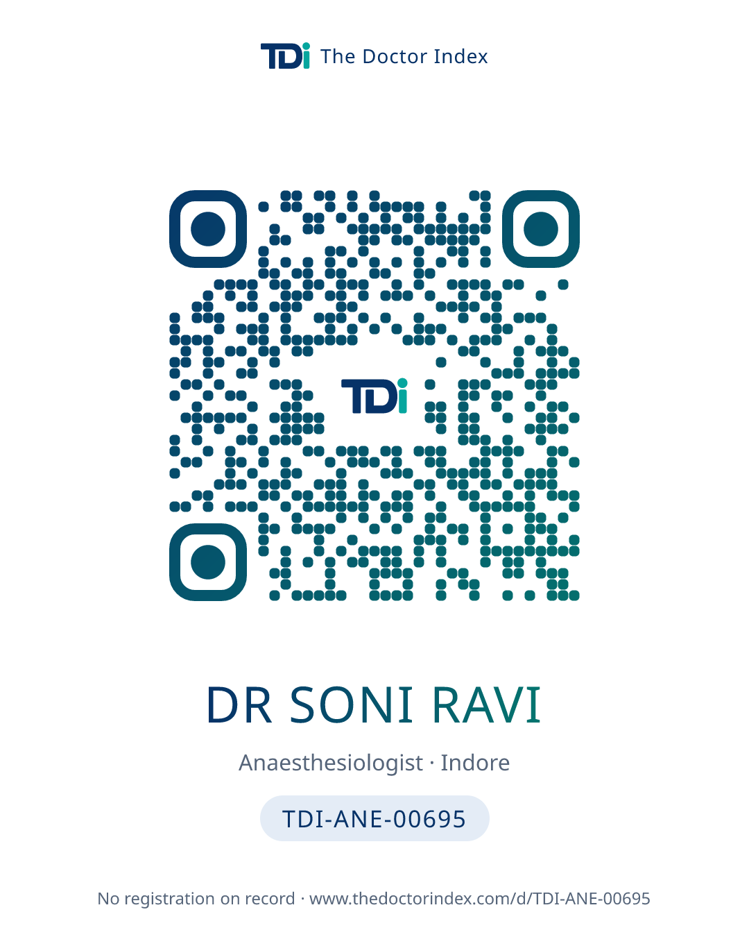 QR card for Dr Soni Ravi, TDI-ANE-00695