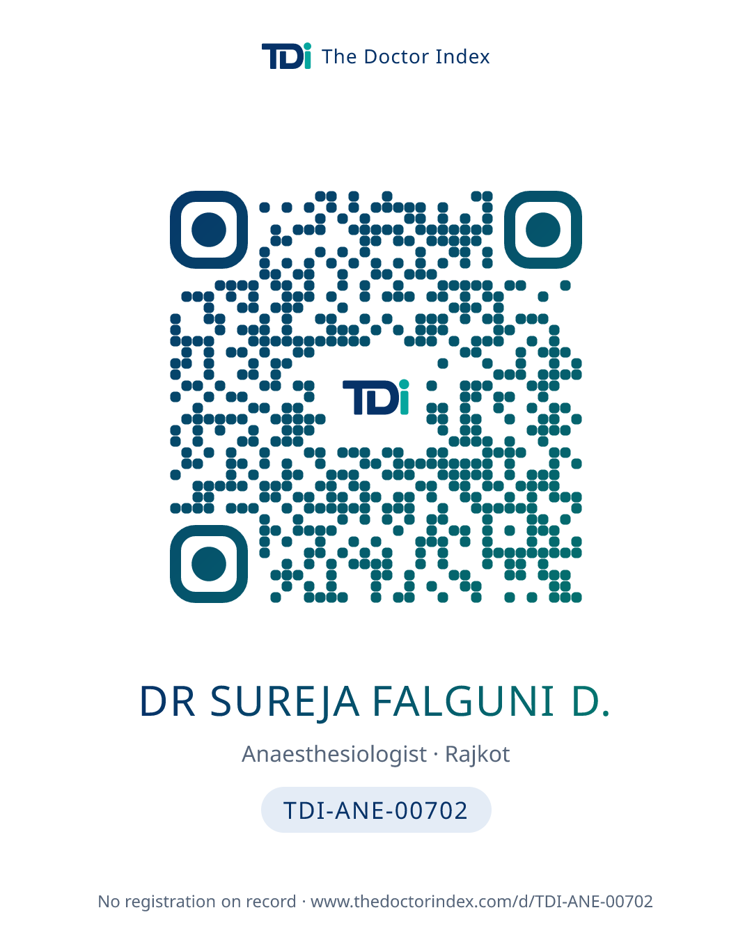 QR card for Dr Sureja Falguni D., TDI-ANE-00702