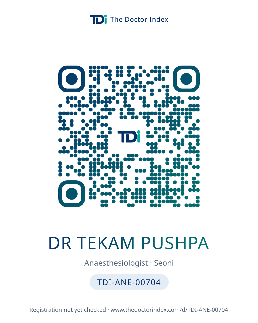 QR card for Dr Tekam Pushpa, TDI-ANE-00704