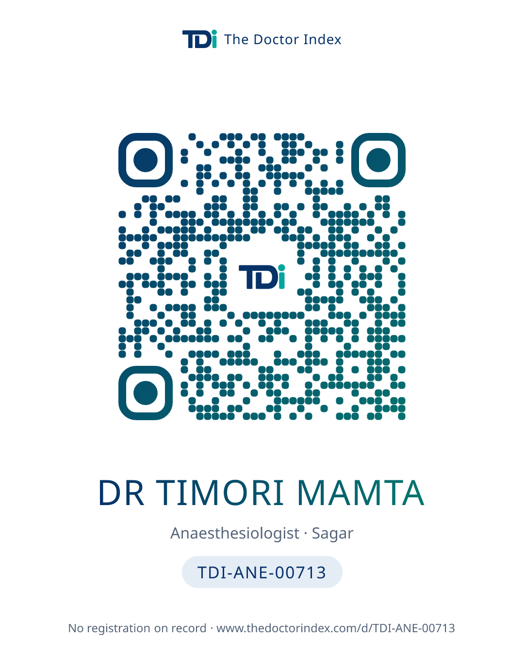 QR card for Dr Timori Mamta, TDI-ANE-00713