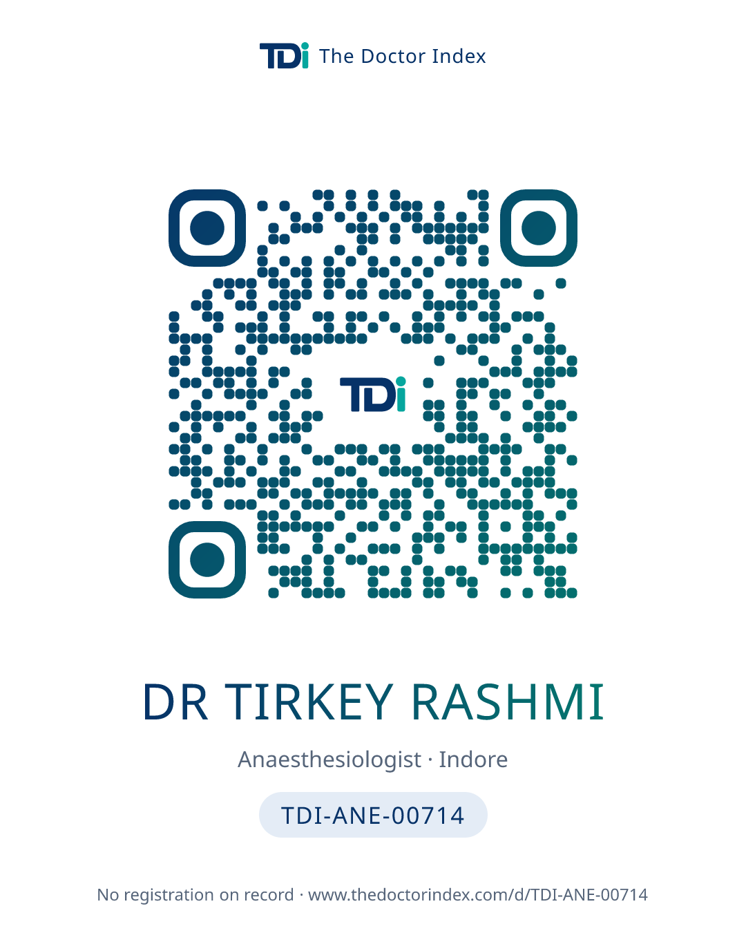 QR card for Dr Tirkey Rashmi, TDI-ANE-00714
