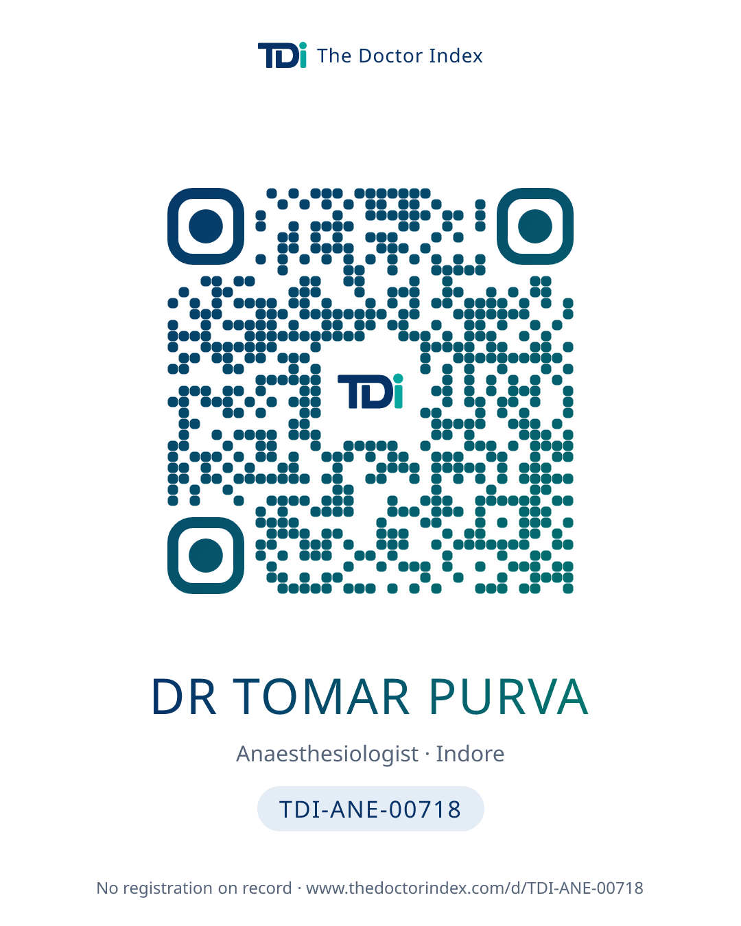 QR card for Dr Tomar Purva, TDI-ANE-00718