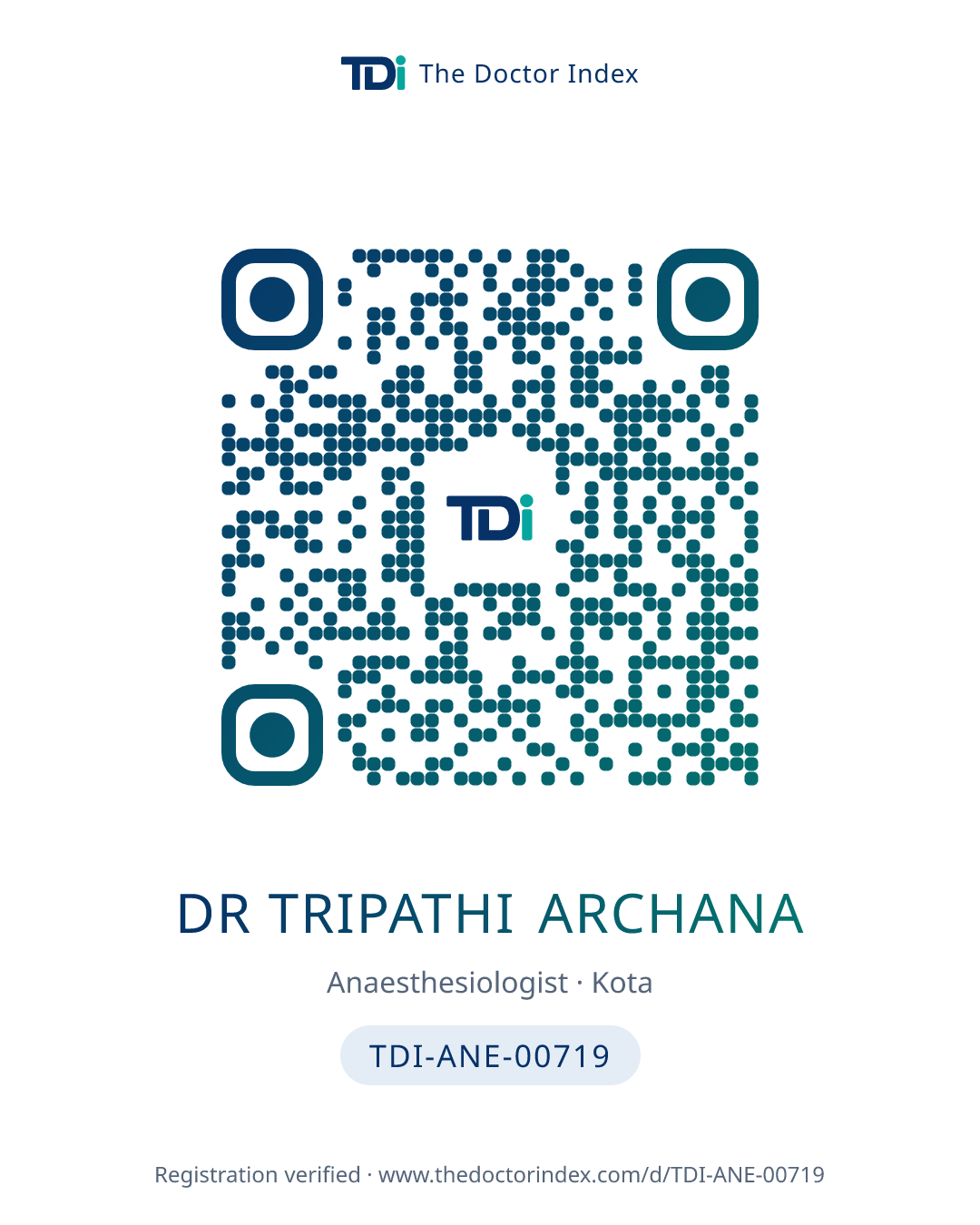 QR card for Dr Tripathi Archana, TDI-ANE-00719