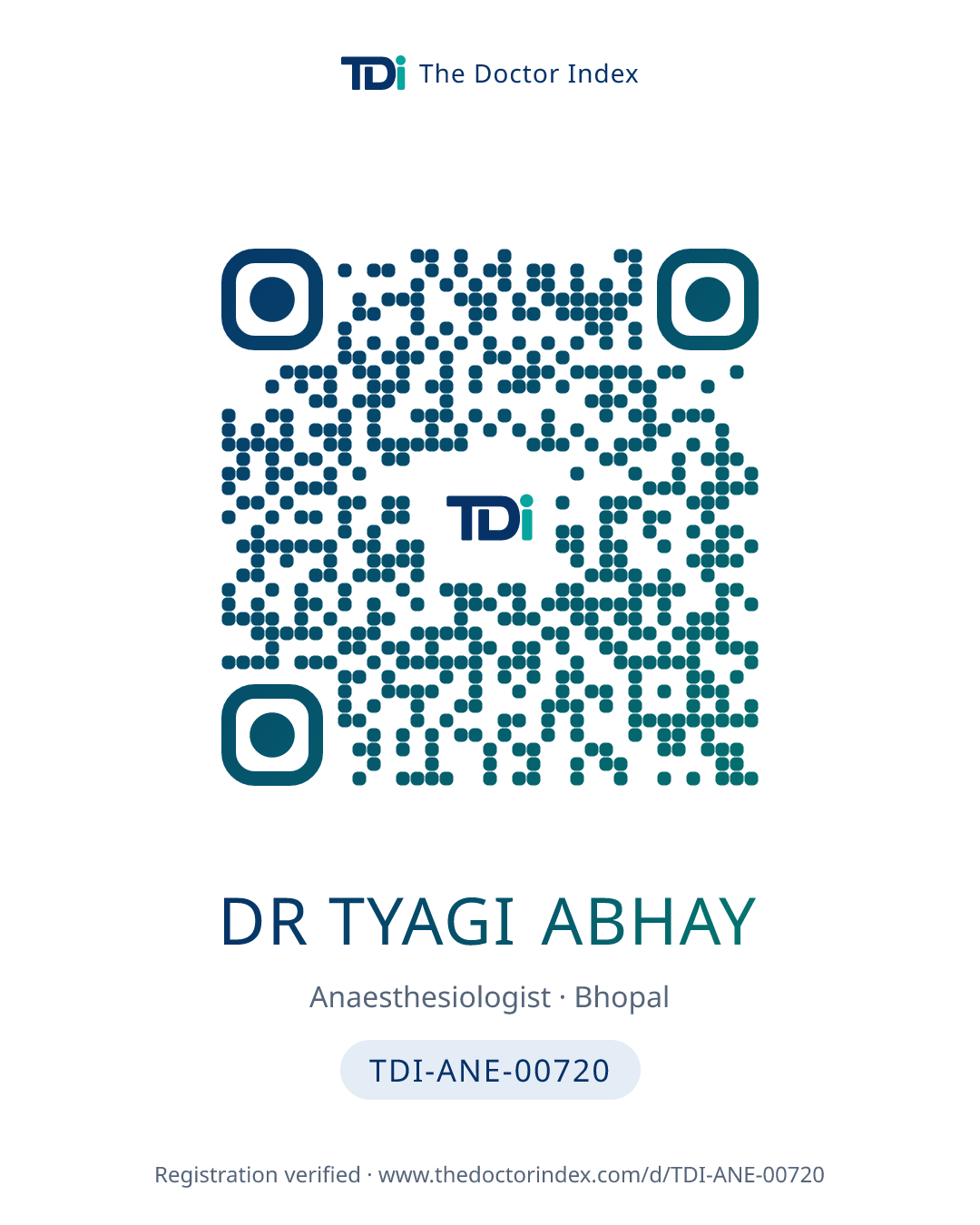 QR card for Dr Tyagi Abhay, TDI-ANE-00720