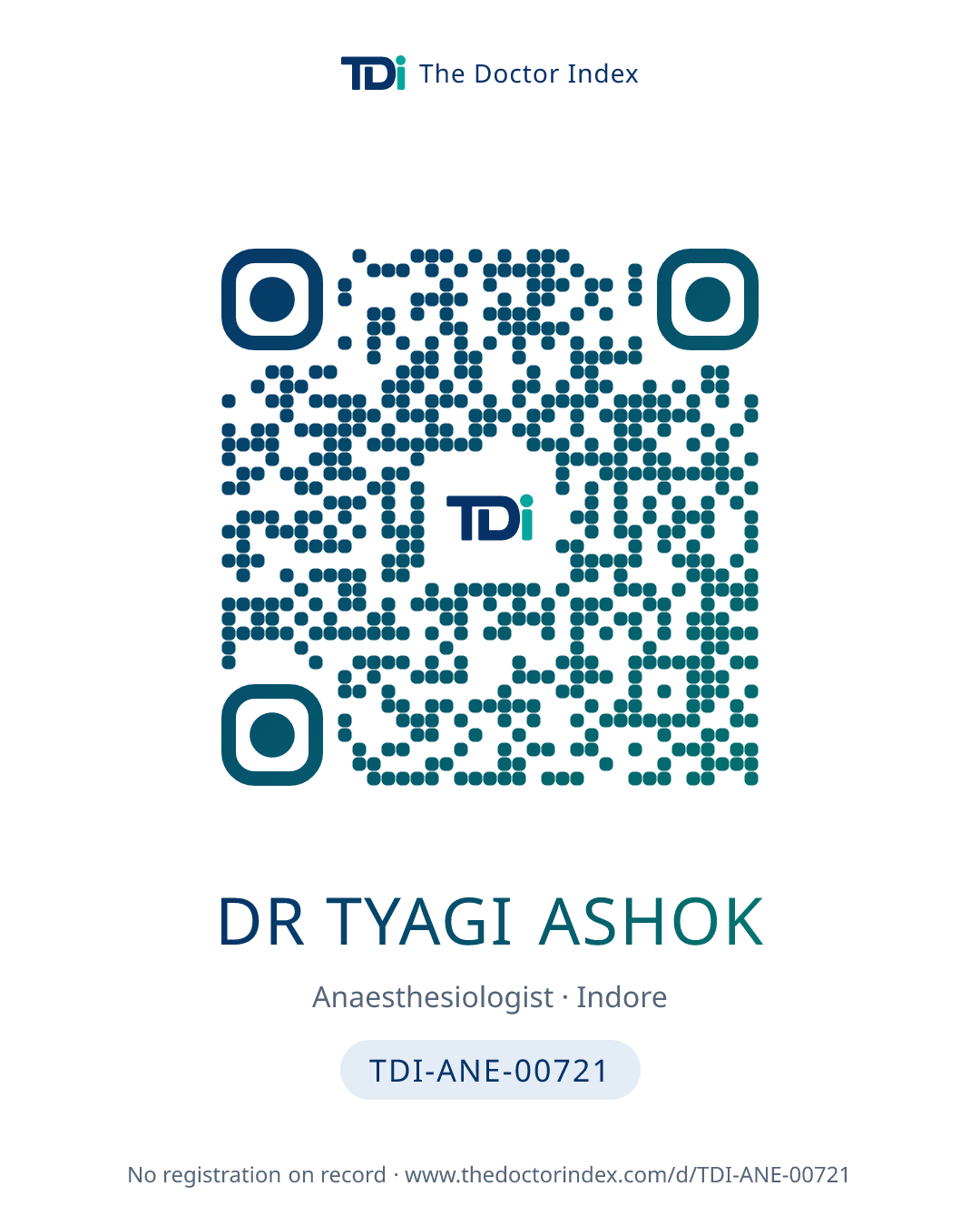 QR card for Dr Tyagi Ashok, TDI-ANE-00721