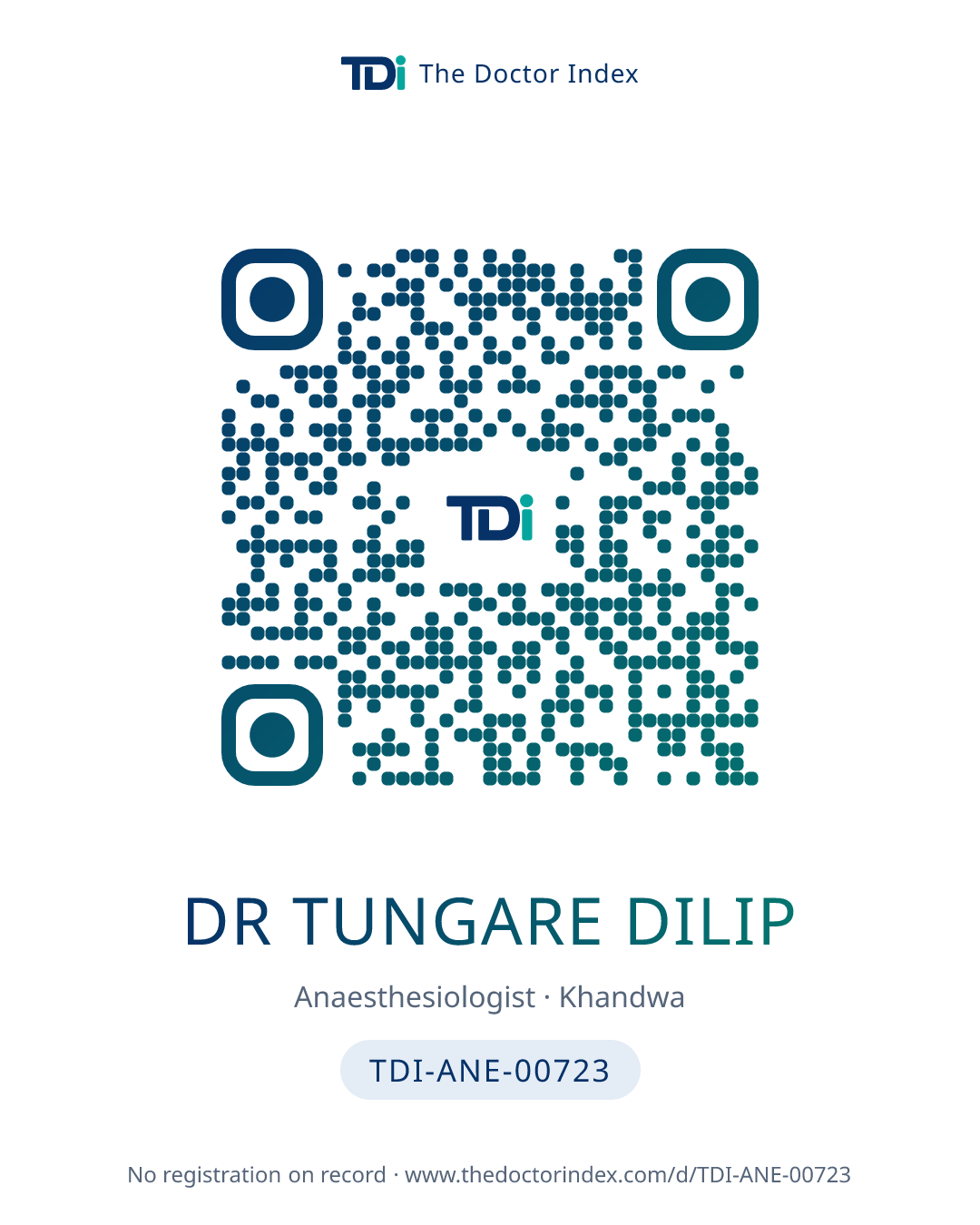 QR card for Dr Tungare Dilip, TDI-ANE-00723