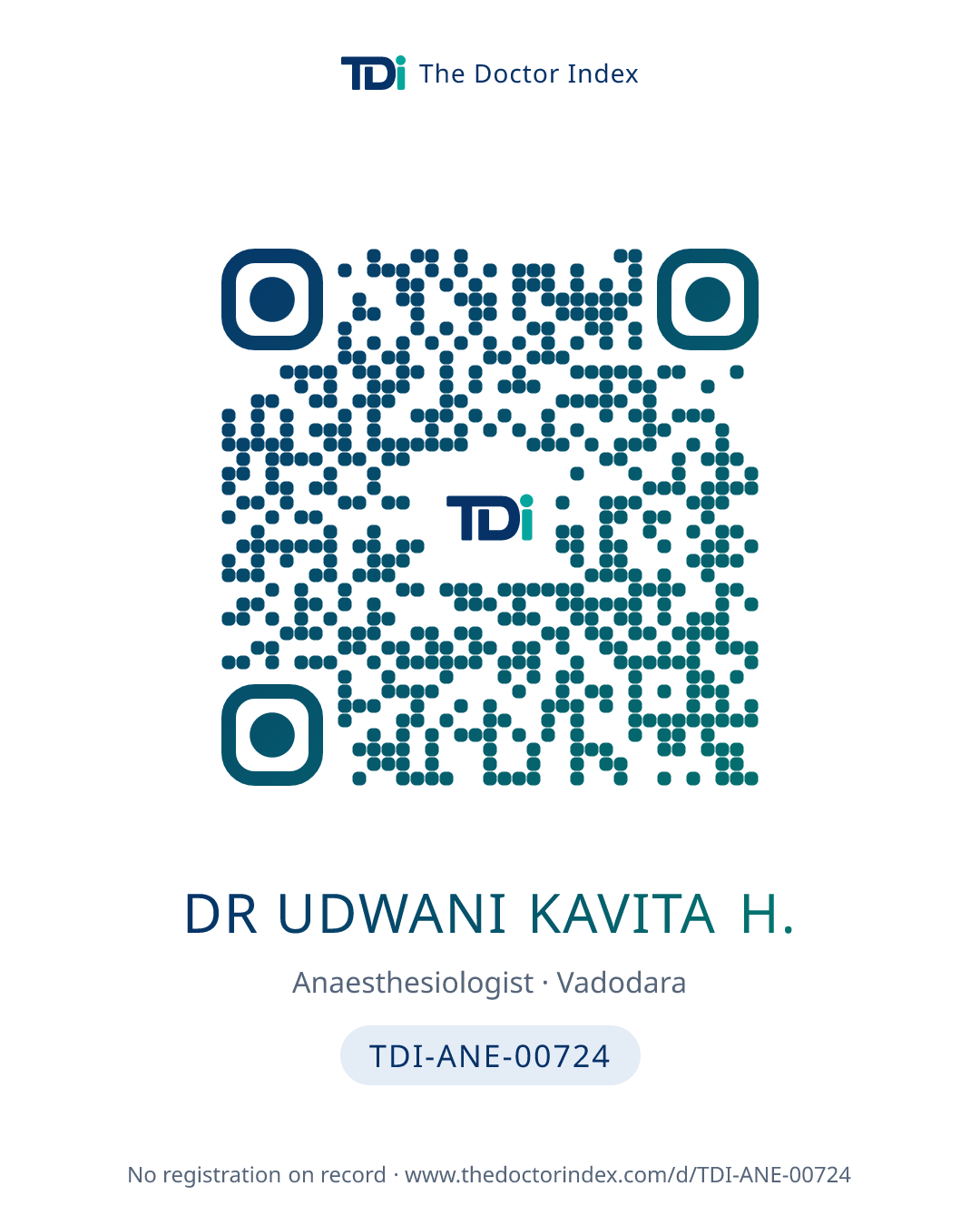 QR card for Dr Udwani Kavita H., TDI-ANE-00724
