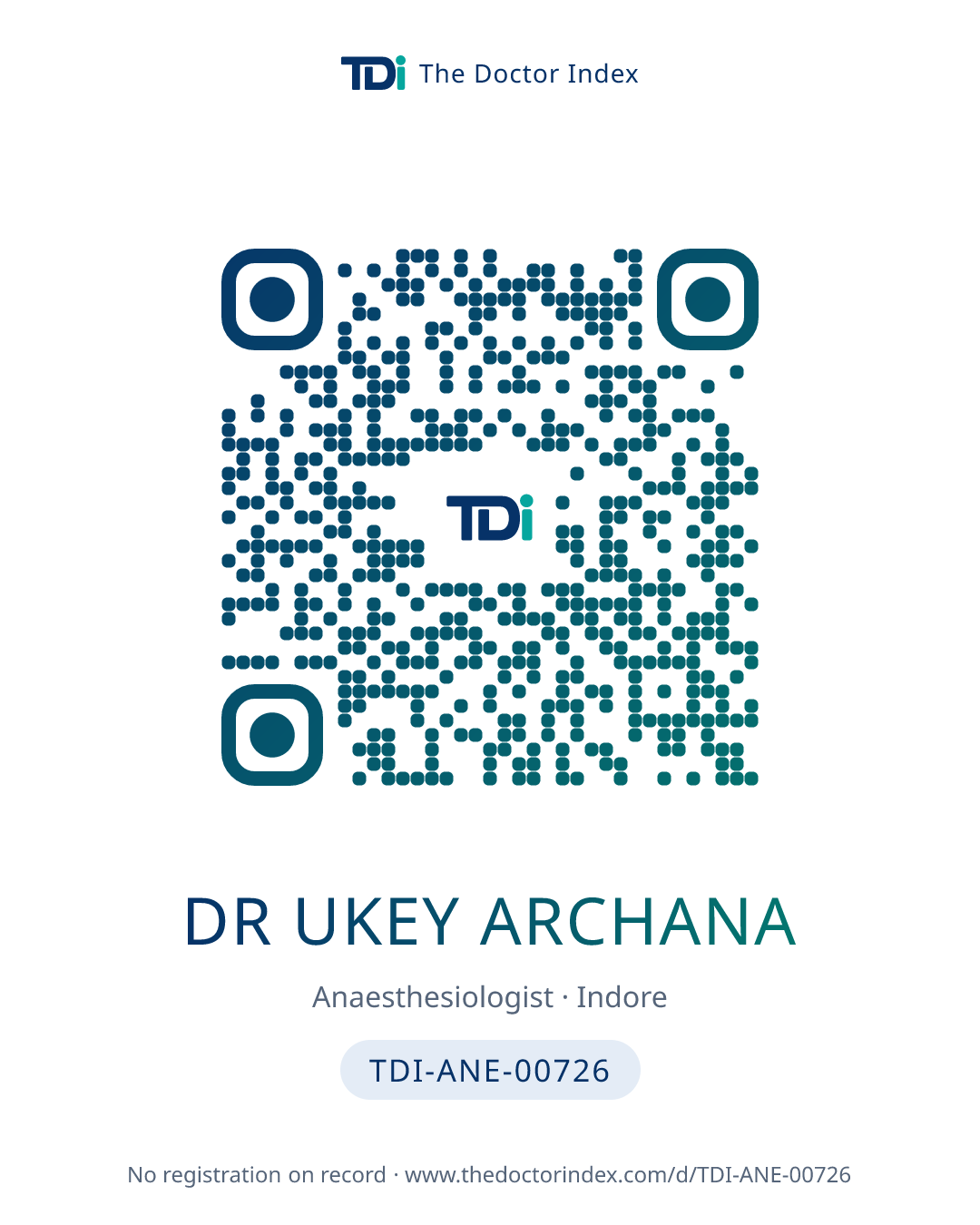 QR card for Dr Ukey Archana, TDI-ANE-00726