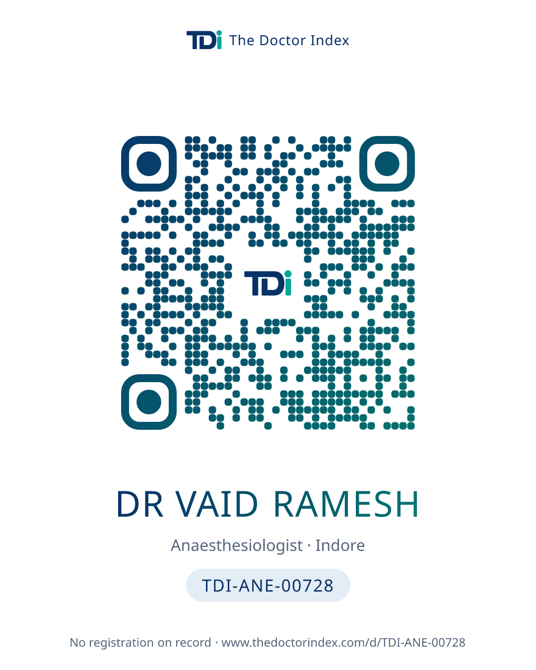 QR card for Dr Vaid Ramesh, TDI-ANE-00728