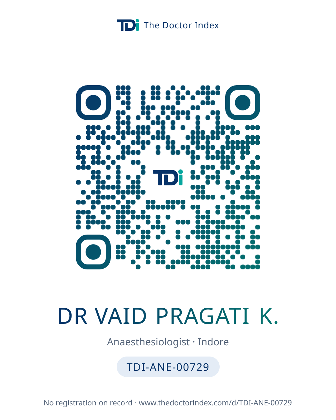 QR card for Dr Vaid Pragati K., TDI-ANE-00729
