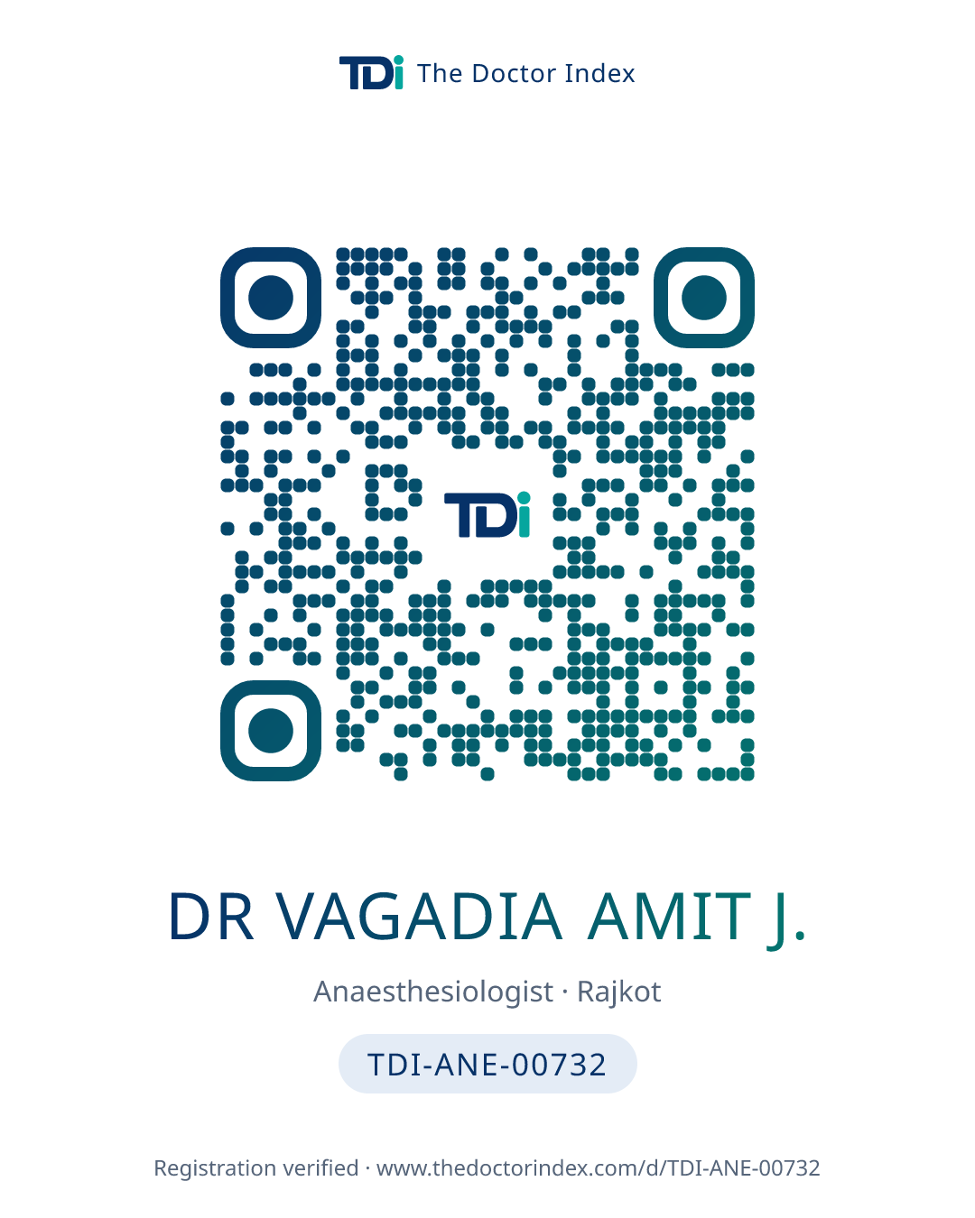 QR card for Dr Vagadia Amit J., TDI-ANE-00732