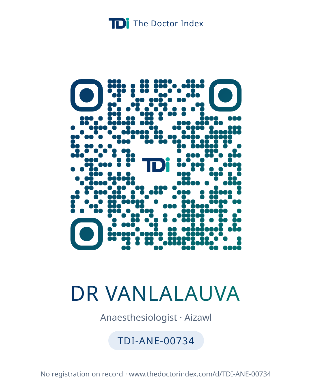 QR card for Dr Vanlalauva, TDI-ANE-00734