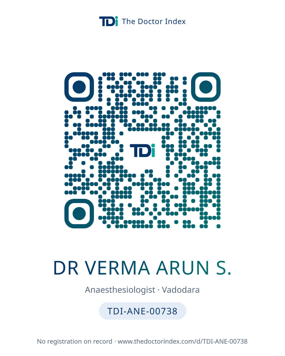 QR card for Dr Verma Arun S., TDI-ANE-00738