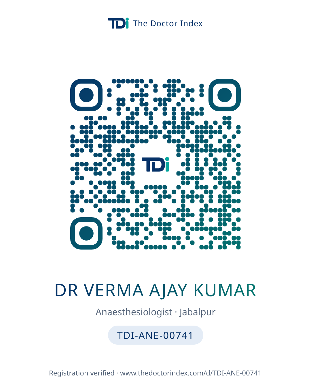 QR card for Dr Verma Ajay Kumar, TDI-ANE-00741