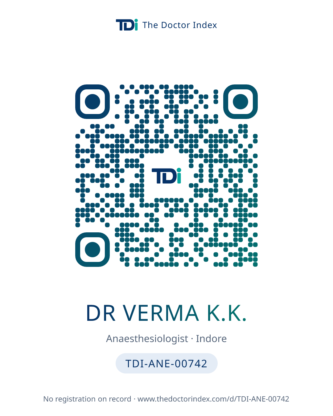 QR card for Dr Verma K.K., TDI-ANE-00742