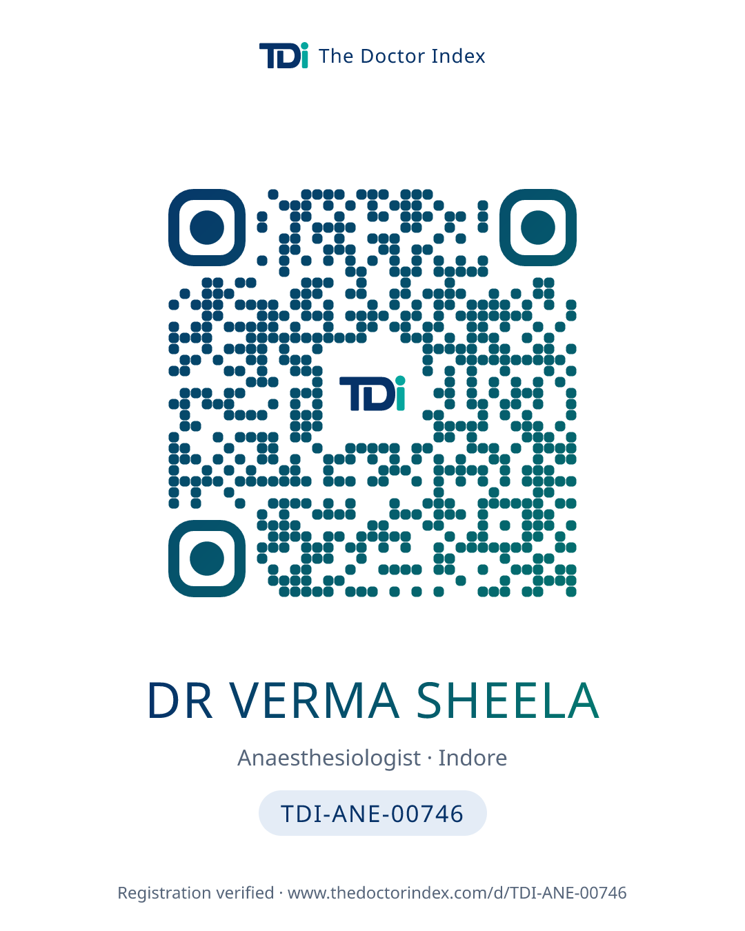 QR card for Dr Verma Sheela, TDI-ANE-00746
