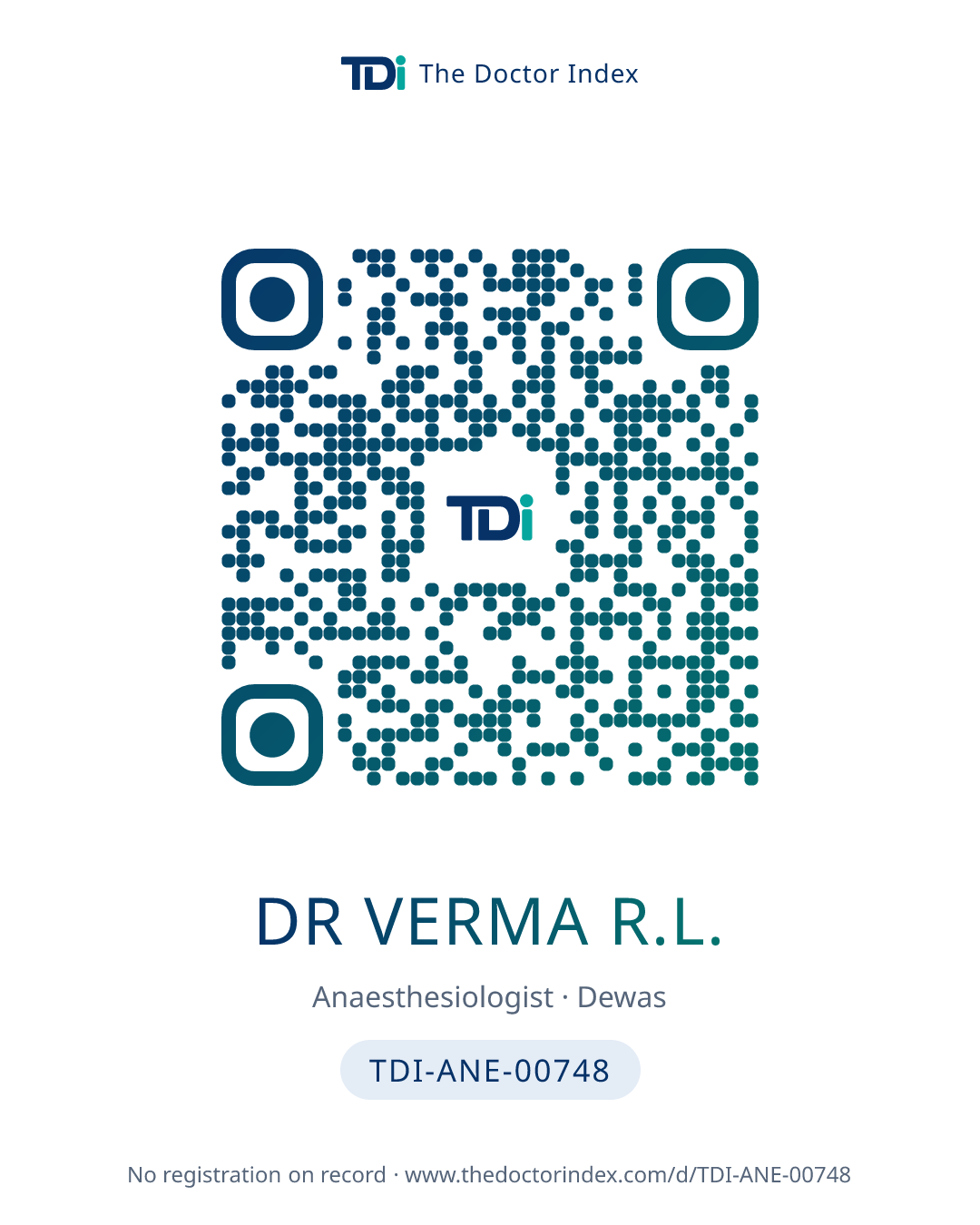 QR card for Dr Verma R.L., TDI-ANE-00748