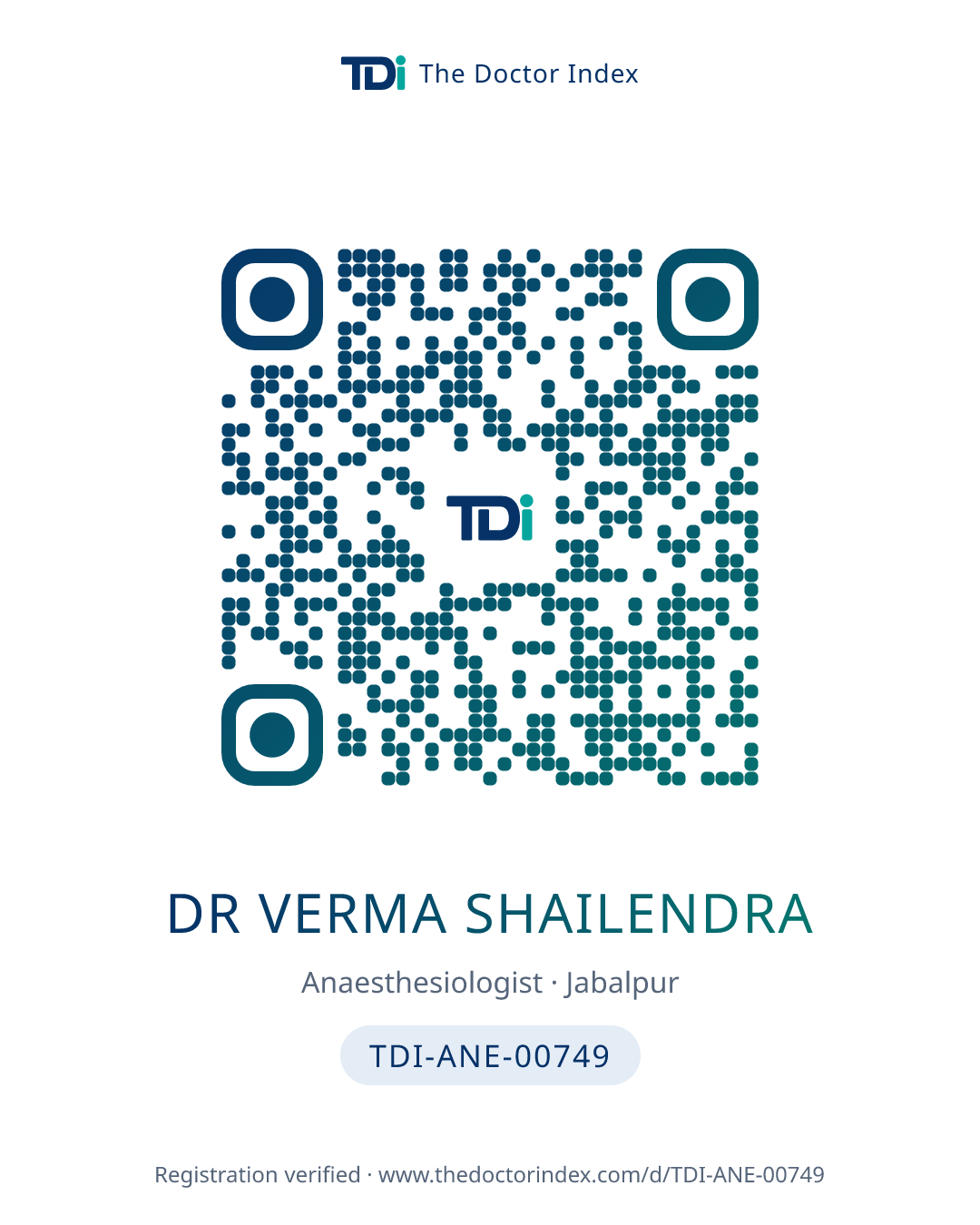 QR card for Dr Verma Shailendra, TDI-ANE-00749