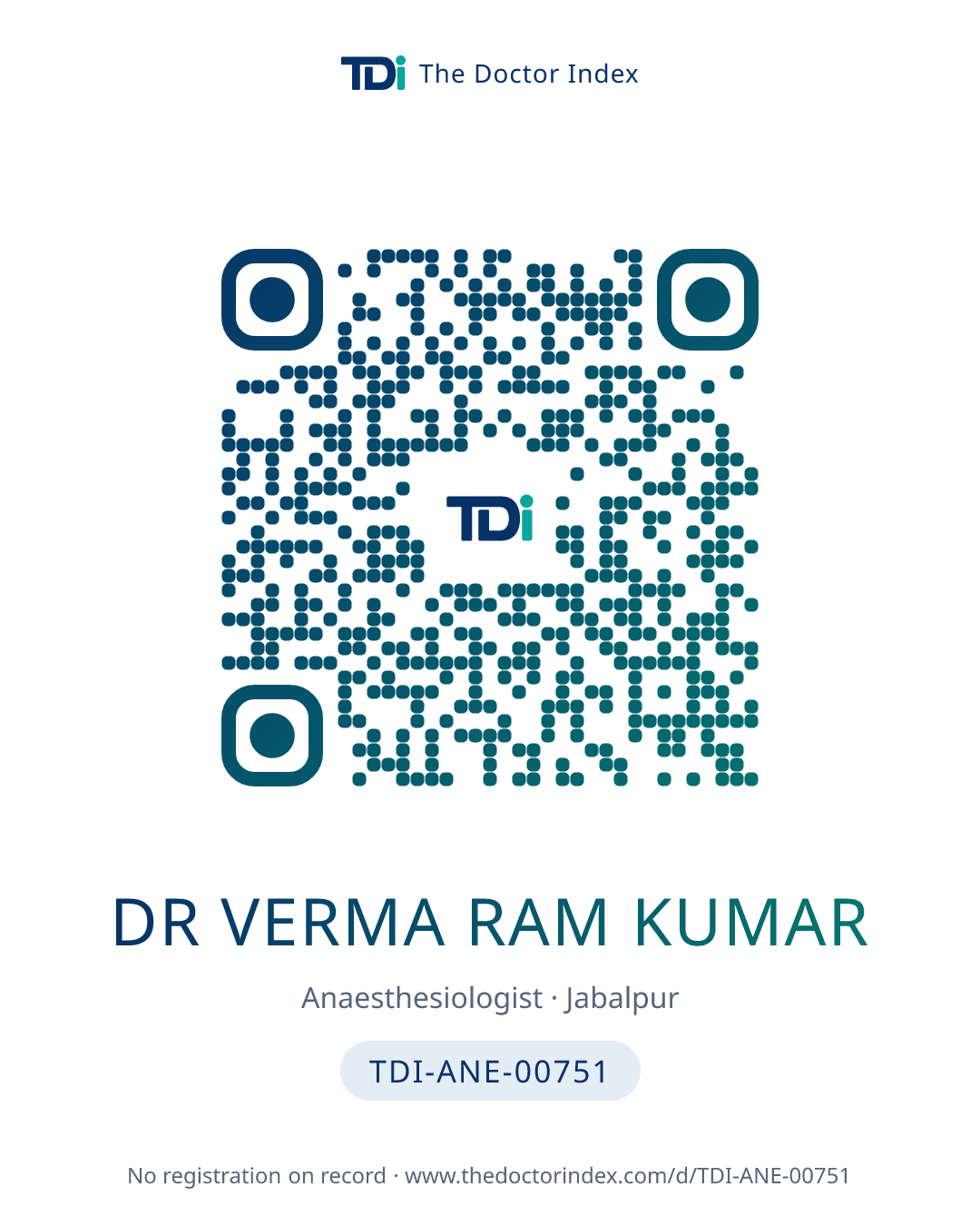 QR card for Dr Verma Ram Kumar, TDI-ANE-00751