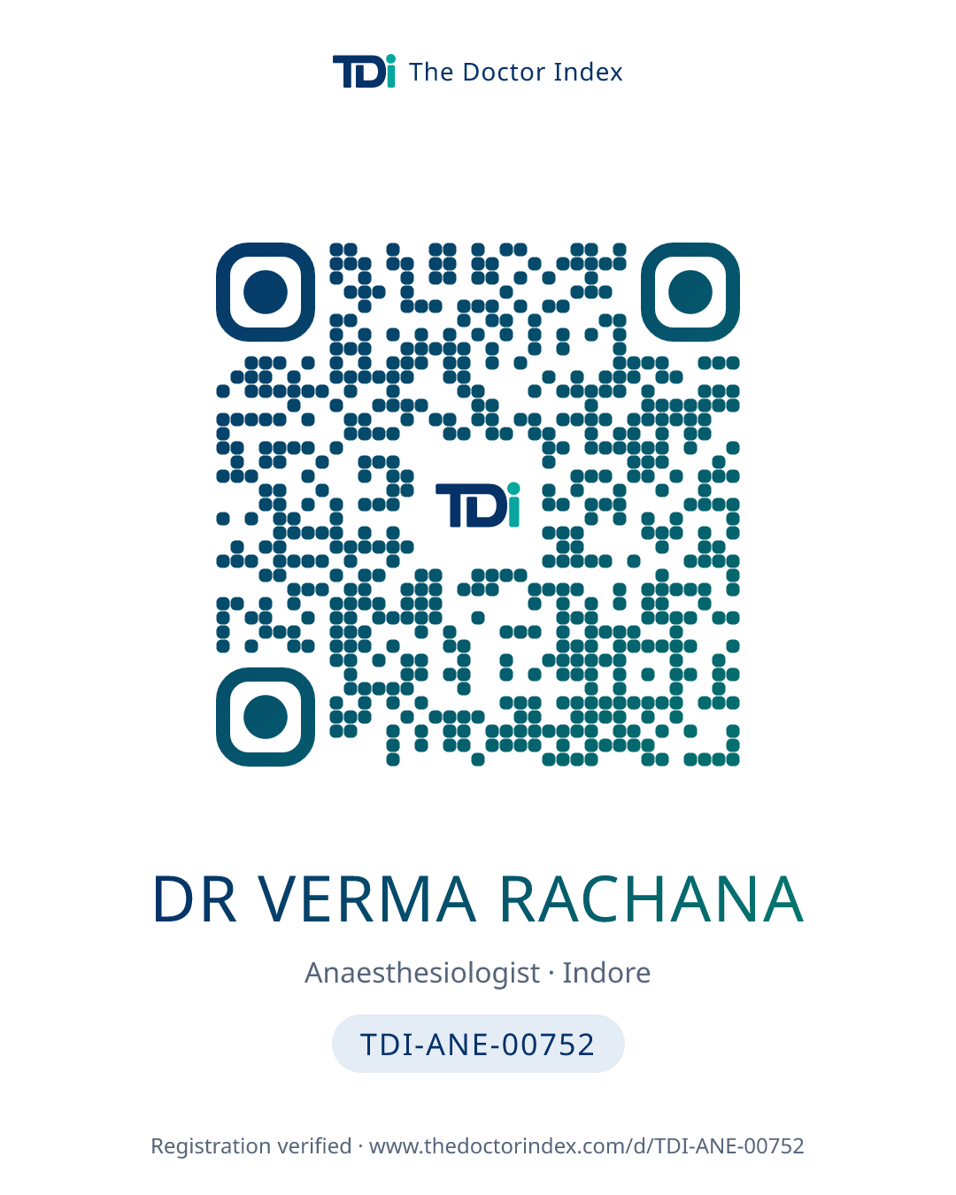 QR card for Dr Verma Rachana, TDI-ANE-00752