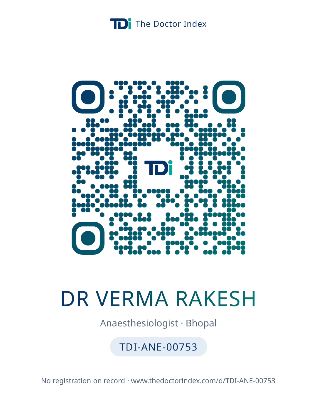 QR card for Dr Verma Rakesh, TDI-ANE-00753