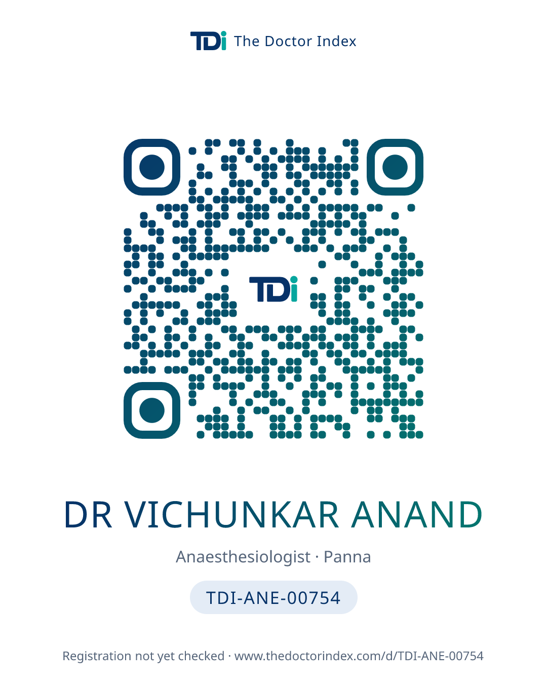 QR card for Dr Vichunkar Anand, TDI-ANE-00754