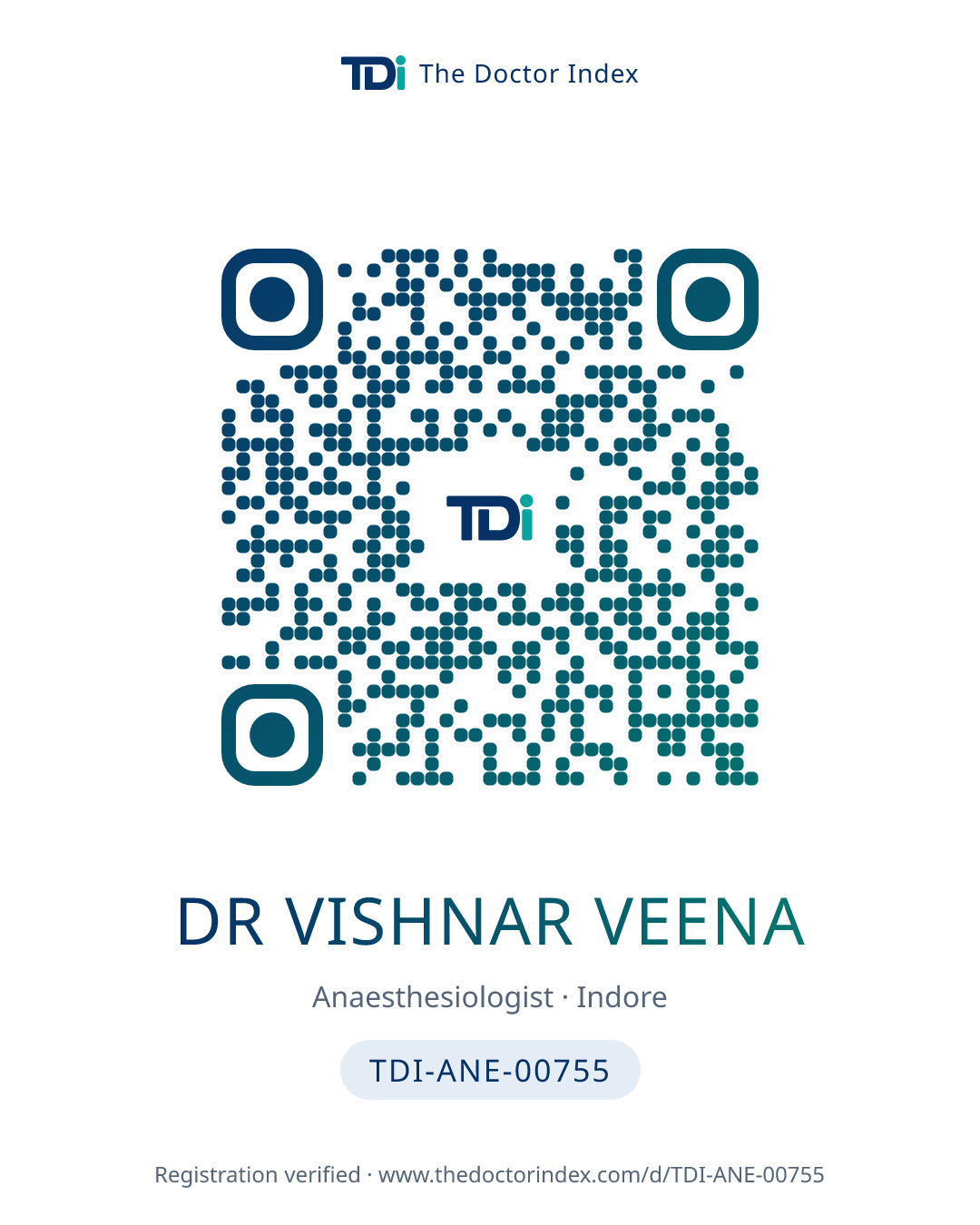 QR card for Dr Vishnar Veena, TDI-ANE-00755