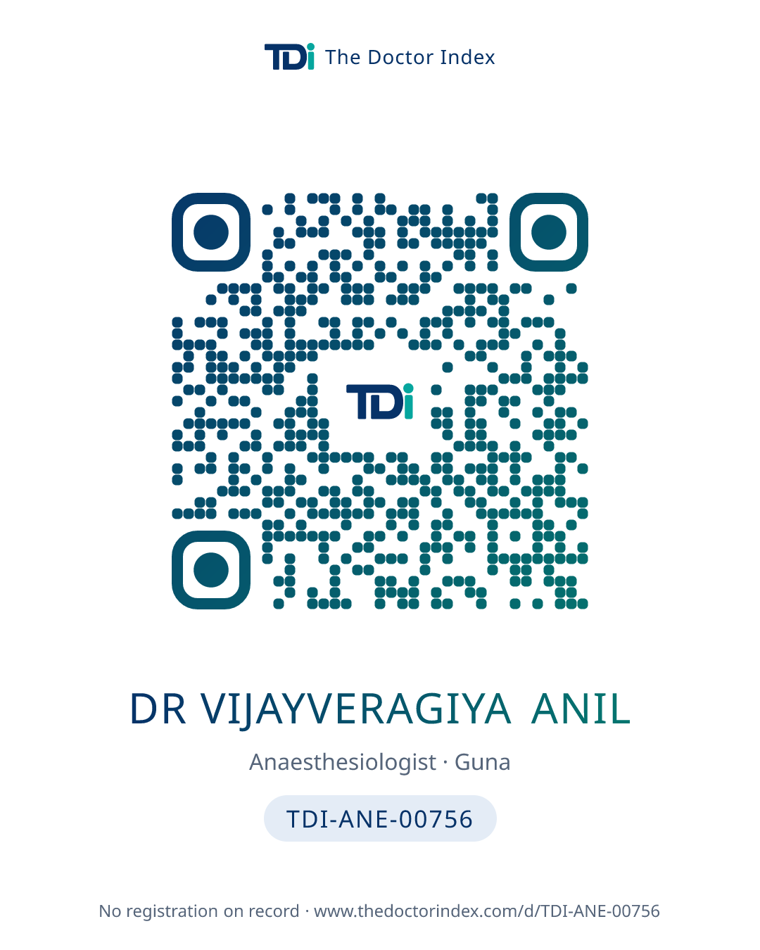 QR card for Dr Vijayveragiya Anil, TDI-ANE-00756