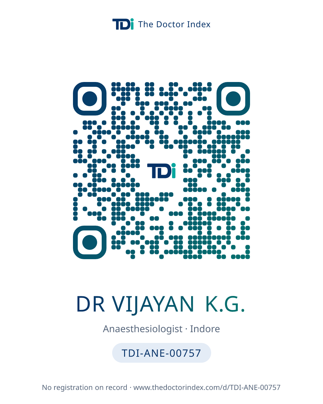 QR card for Dr Vijayan K.G., TDI-ANE-00757