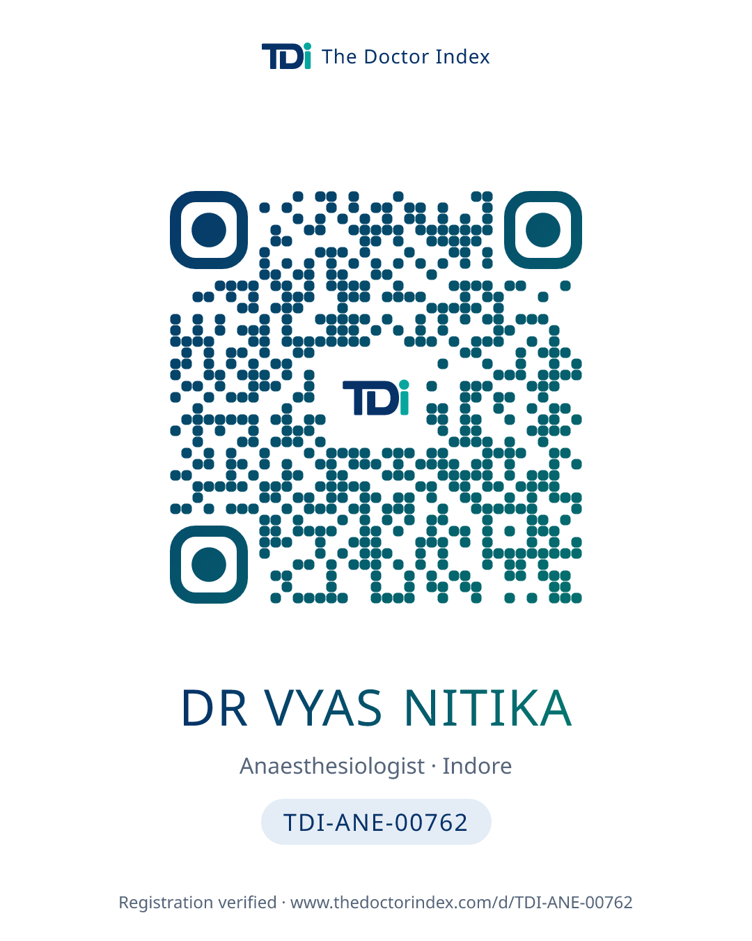 QR card for Dr Vyas Nitika, TDI-ANE-00762