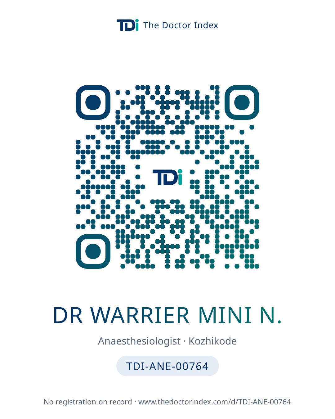 QR card for Dr Warrier Mini N., TDI-ANE-00764