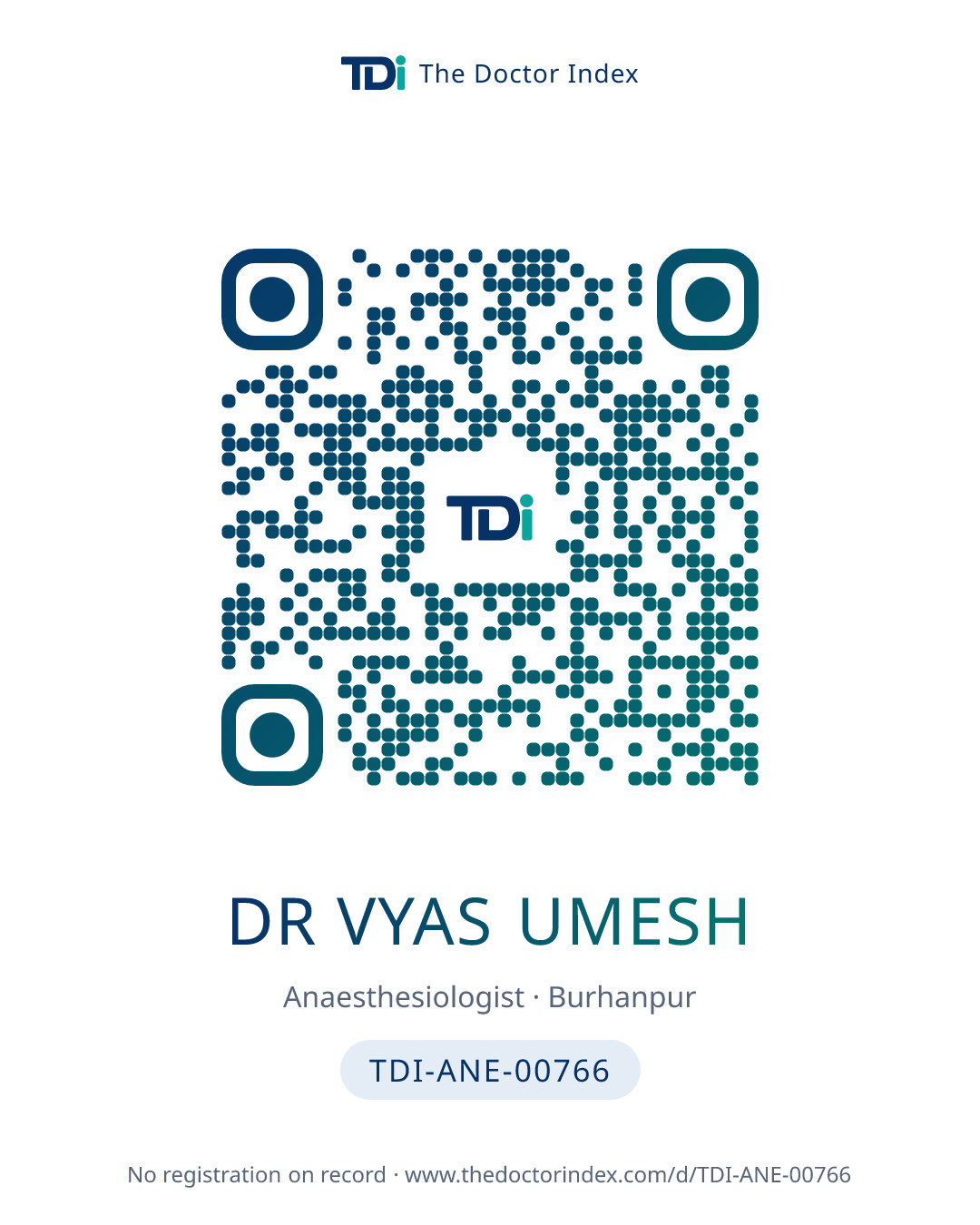 QR card for Dr Vyas Umesh, TDI-ANE-00766