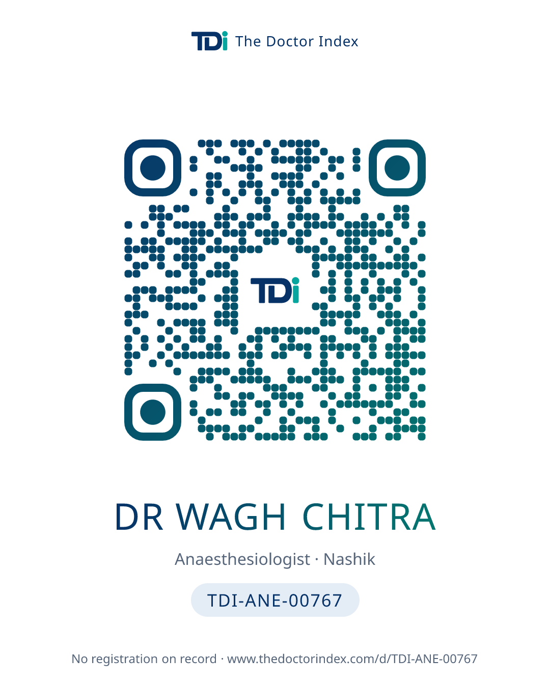 QR card for Dr Wagh Chitra, TDI-ANE-00767