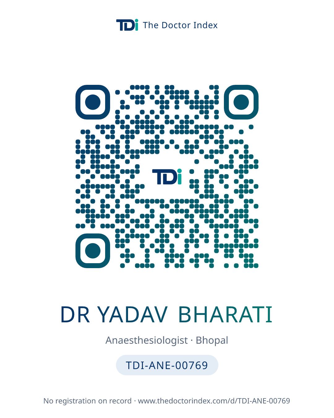 QR card for Dr Yadav Bharati, TDI-ANE-00769