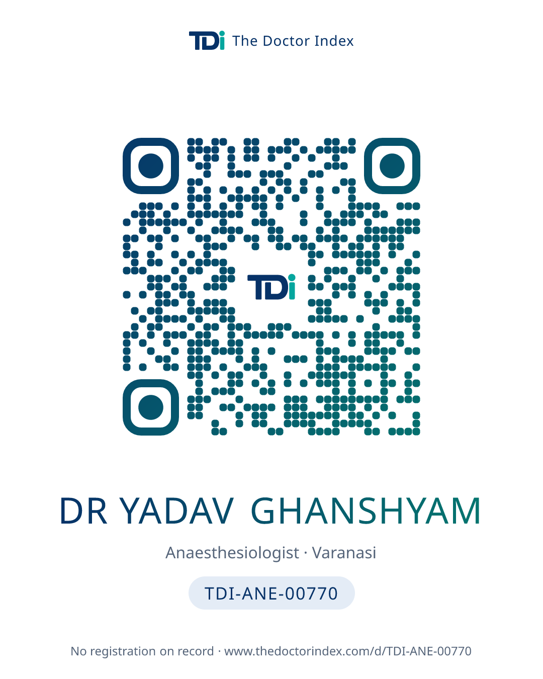 QR card for Dr Yadav Ghanshyam, TDI-ANE-00770