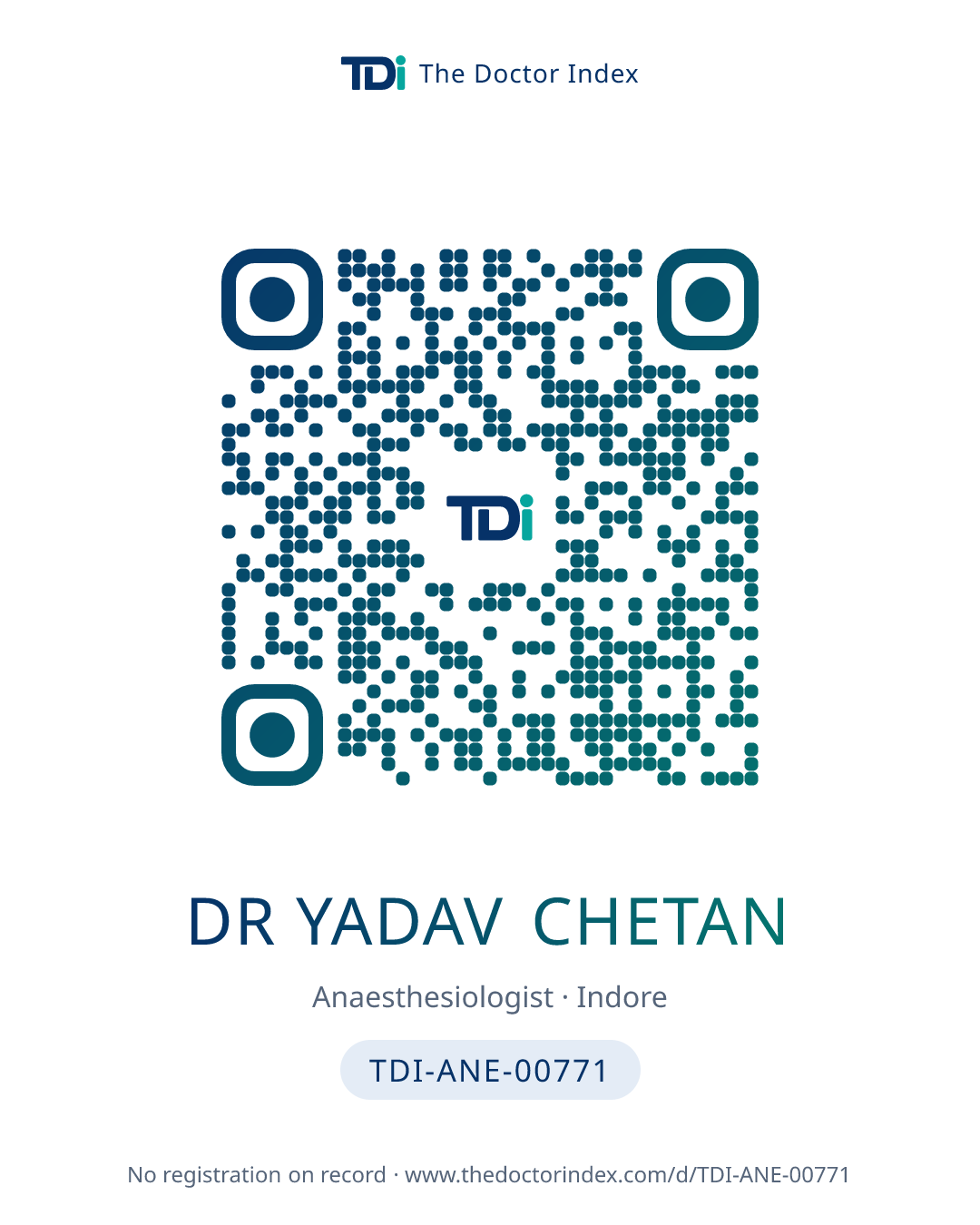 QR card for Dr Yadav Chetan, TDI-ANE-00771