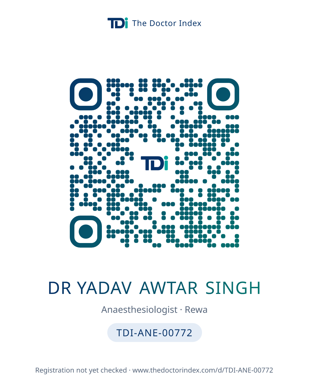 QR card for Dr Yadav Awtar Singh, TDI-ANE-00772