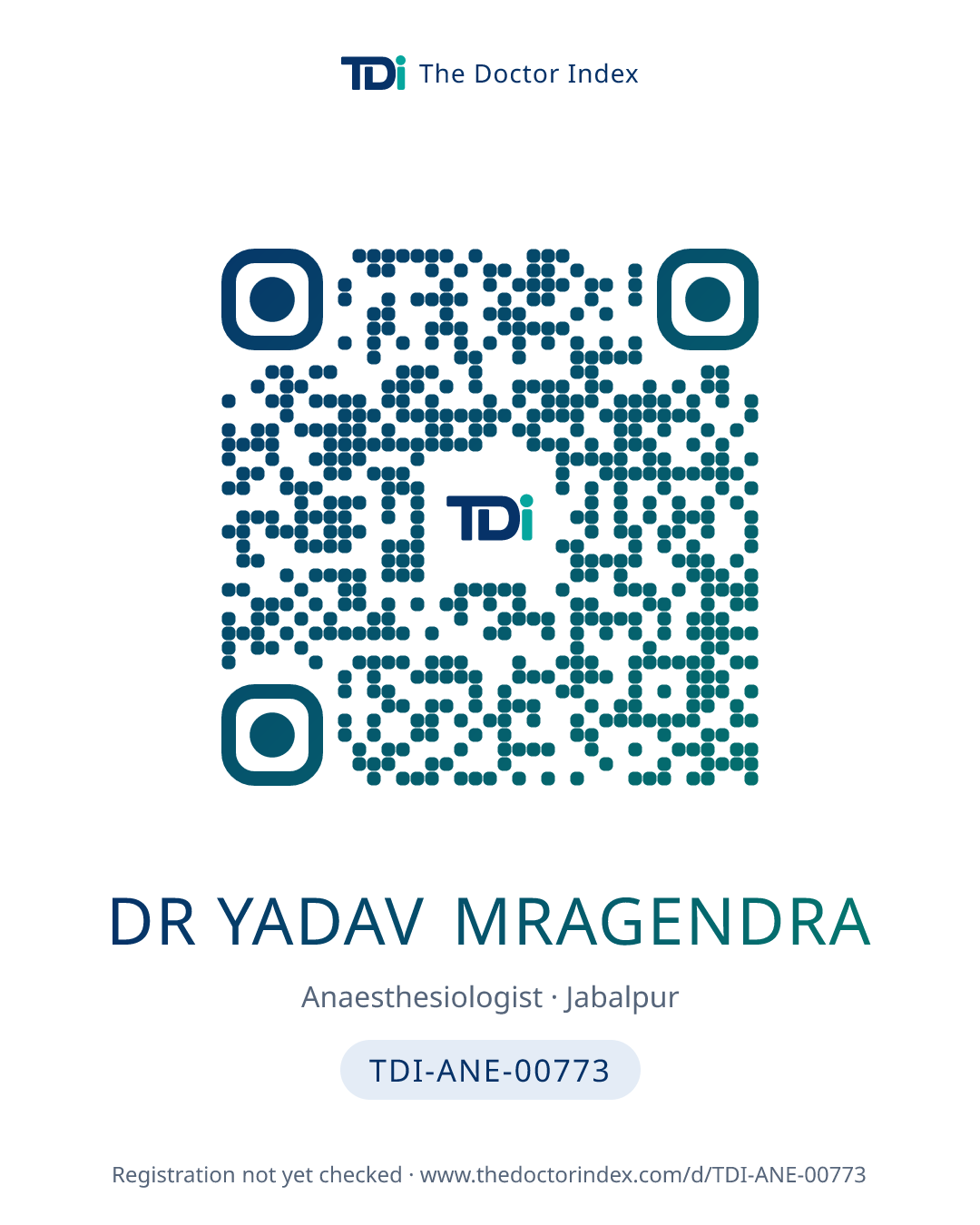 QR card for Dr Yadav Mragendra, TDI-ANE-00773