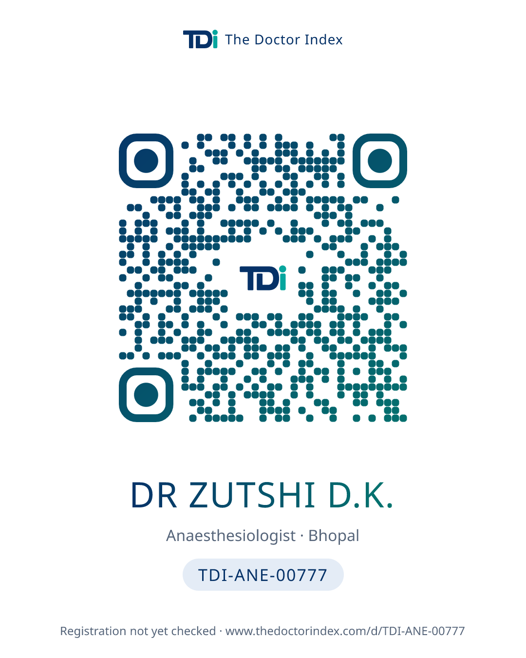 QR card for Dr Zutshi D.K., TDI-ANE-00777