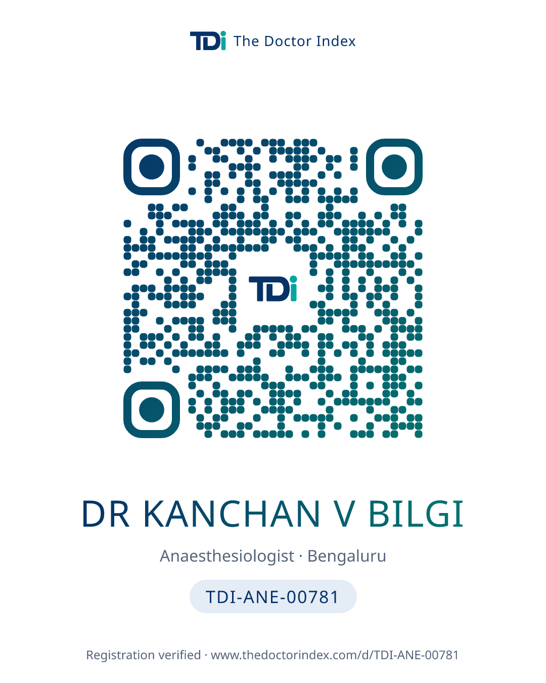 QR card for Dr Kanchan V Bilgi, TDI-ANE-00781