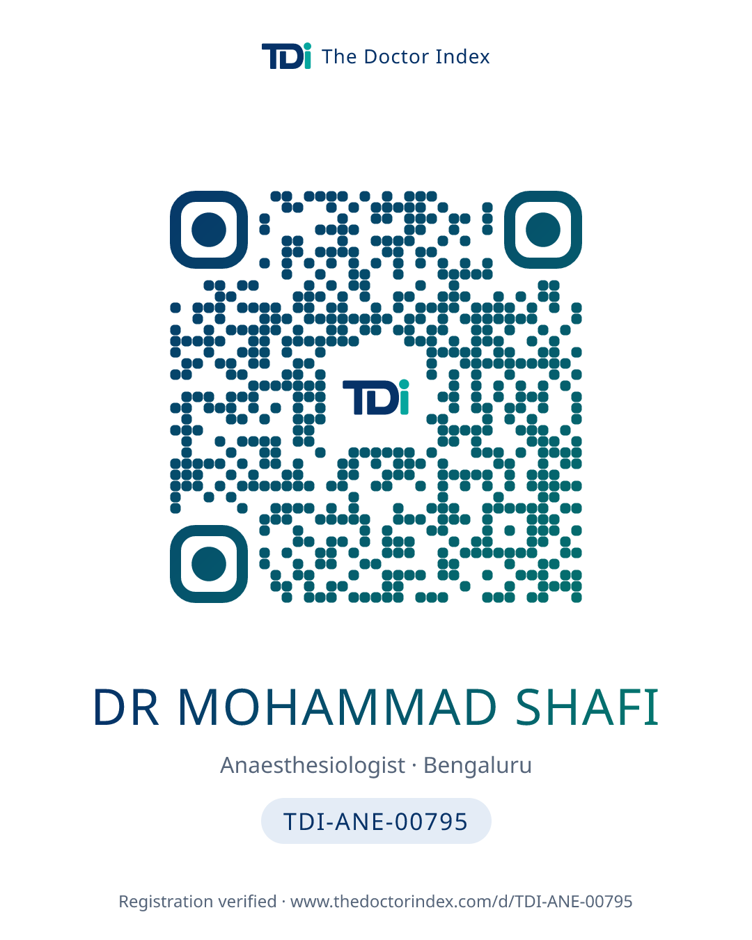 QR card for Dr Mohammad Shafi, TDI-ANE-00795
